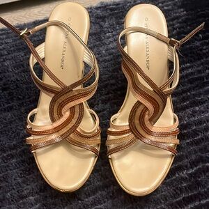 Athena Alexander strappy cork wedge heels